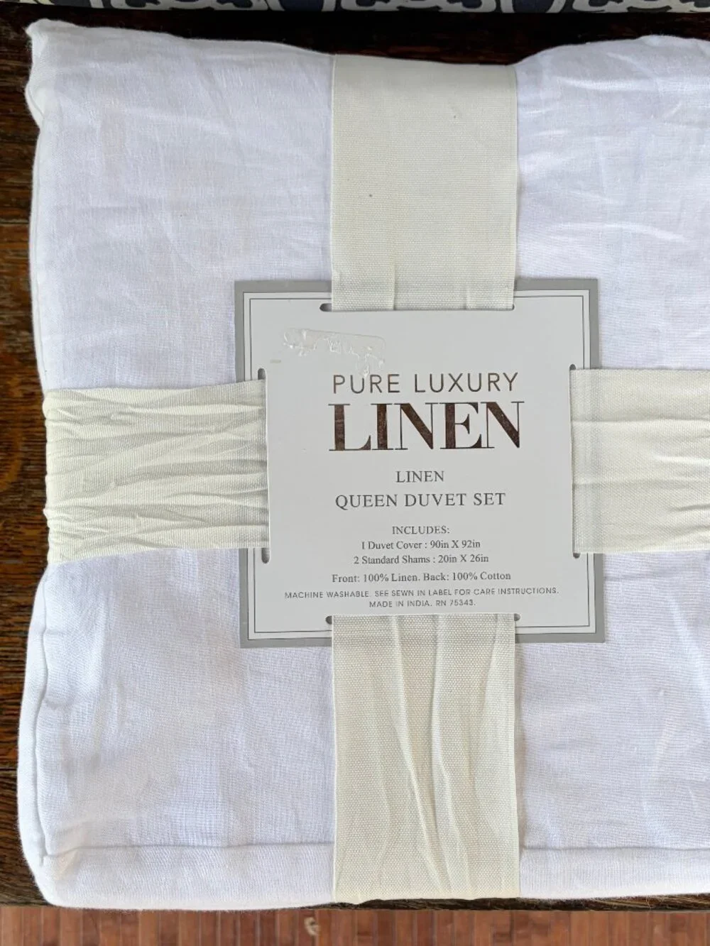 3-pc Pure Luxury Linen White Queen Duvet Cover Set 90